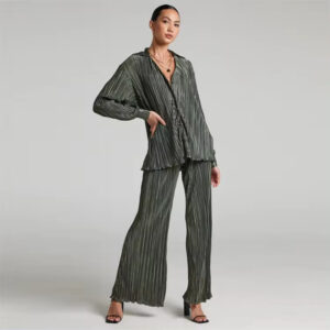Olive Green Flare Plisse Co-ords