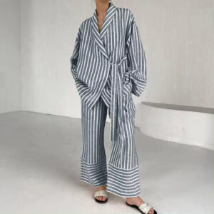 Grey Cotton Striped Wrap Co-ords