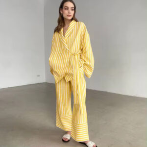 Yellow Cotton Striped Co-ords