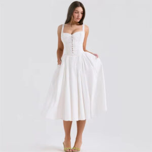 Corset Lace Trim Strap White Dress
