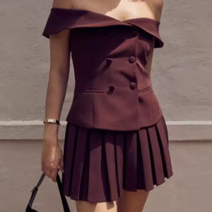 Chic Off-Shoulder Plaited Set